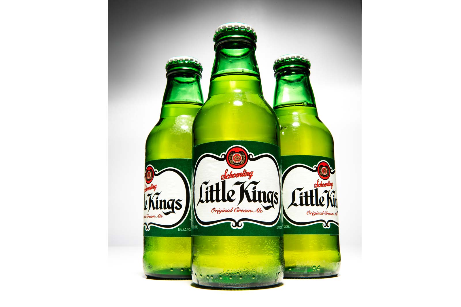 A set of little king bottles before photo retouching