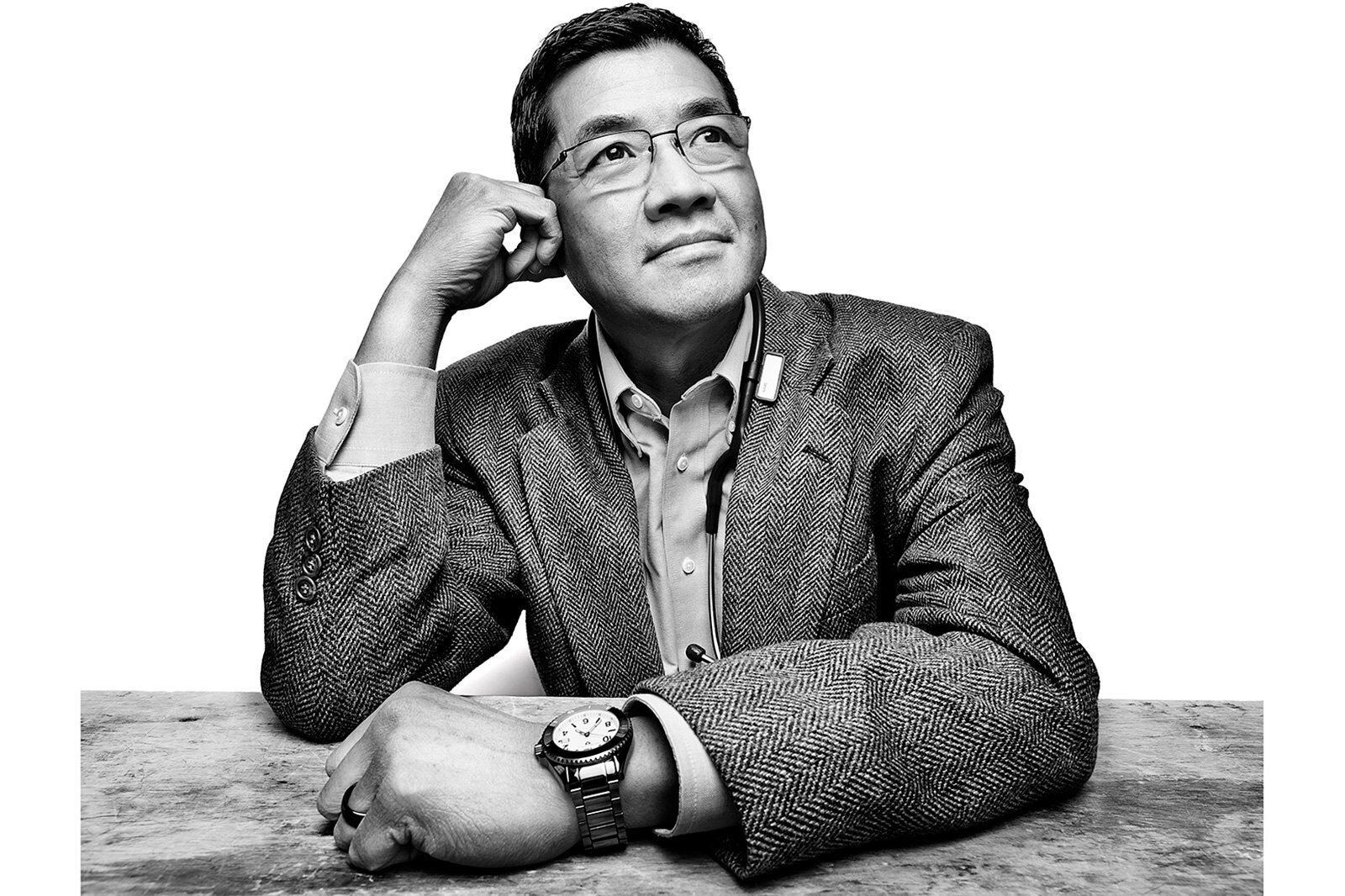 Portrait of a man after photo retouching